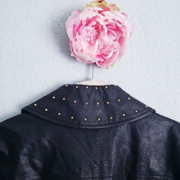 Michael Kors Black Faux Leather Gold Studded Jacket - Picture 6 of 8